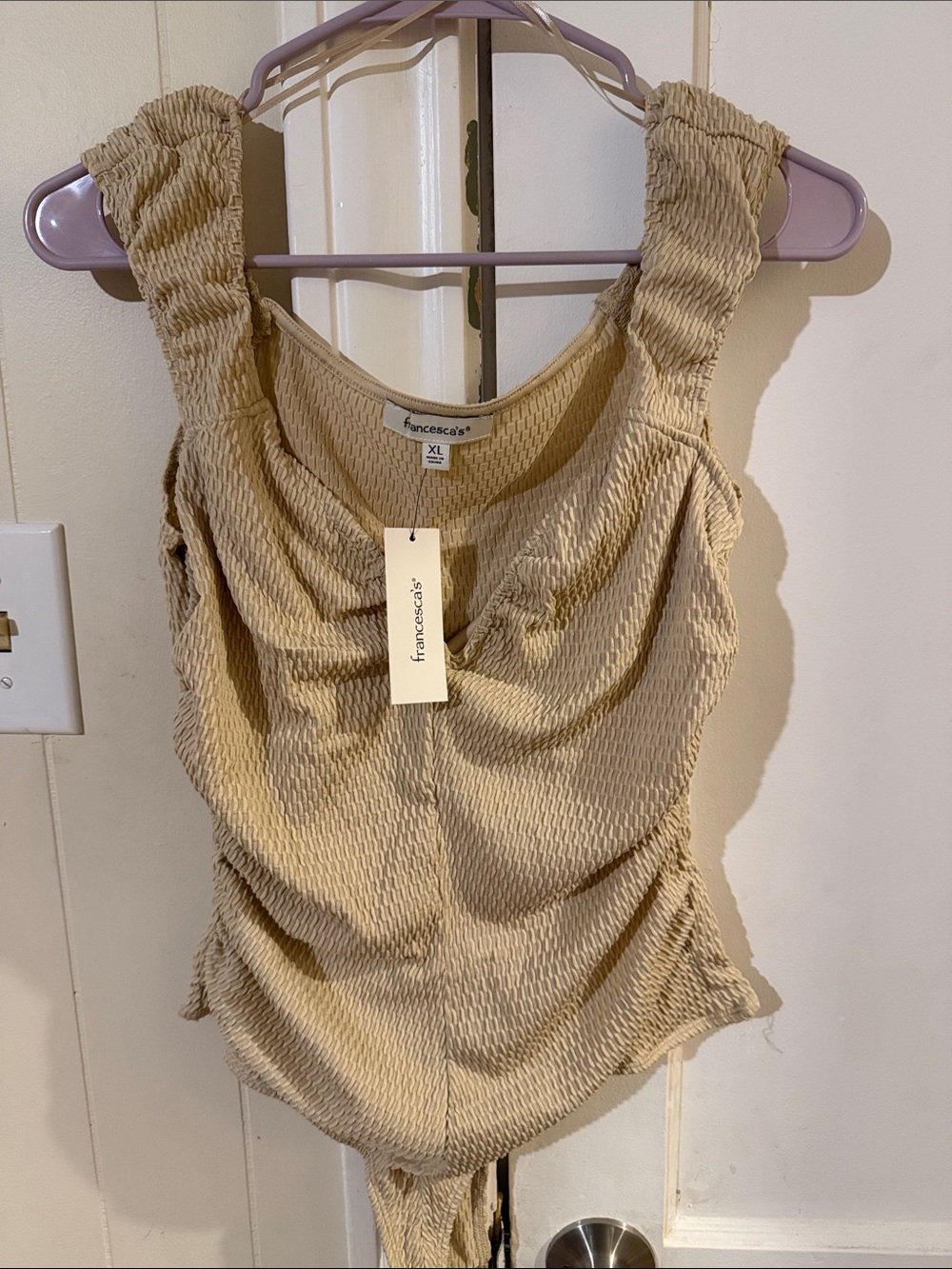 Francesca's Collections Beige Ruched Textured Bodysuit